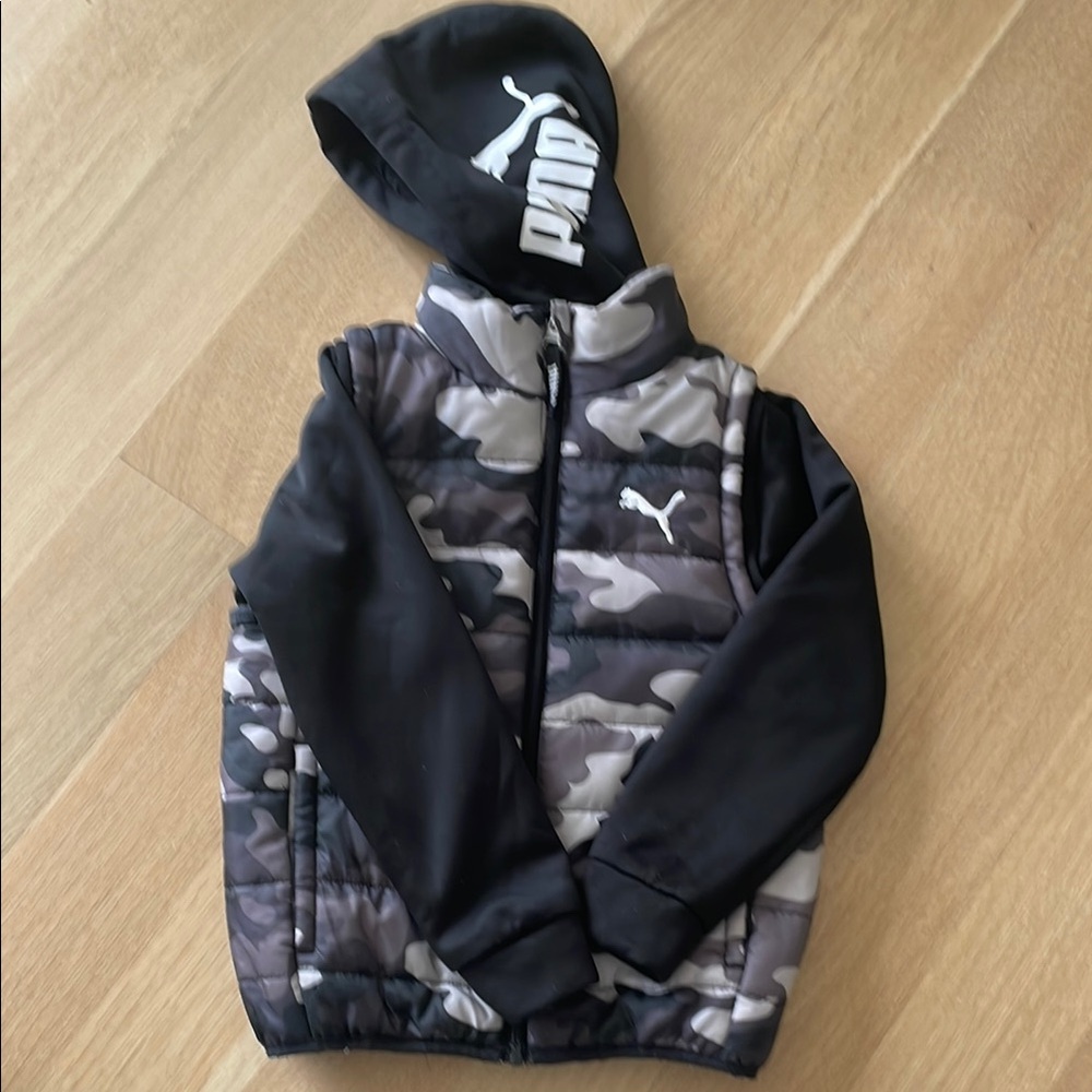 Puma Kids Camouflage Hoodie Jacket - Jacket. Black and Gray